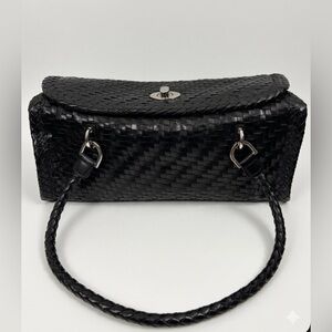 Vintage Talbots Black Woven Intrecciato Leather East-West Shoulder Bag